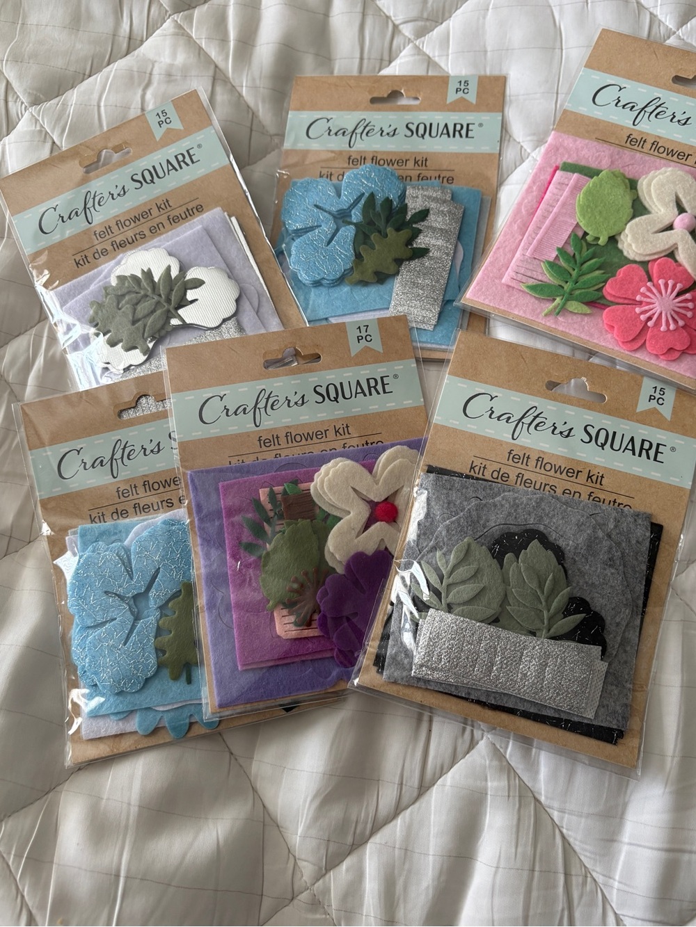 Set of six (6) Crafter's Square Felt Flower Kits - Assorted Pastel Colors NWT